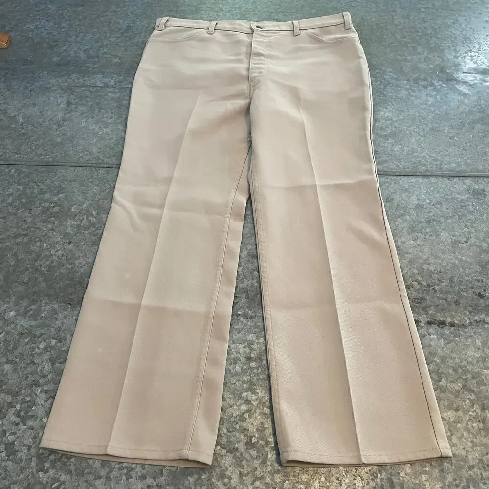Vintage Levi's Polyester Talon Pants Mens 42x30 USA Tan Black Tab Western Retro